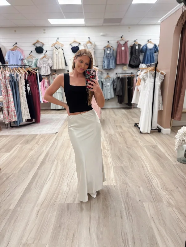 Satin Dove Midi Slip Skirt denim skirt fashionable