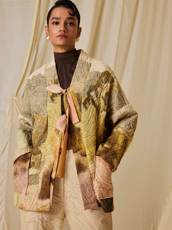 Quilted front open Jacket Hooded Jacket Caped Jacket Shawl Collar Jacket