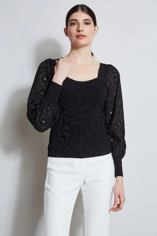 Contour Neck Lace Sleeve Sweater Cotton Fabric Linen Fabric Terry Fabric
