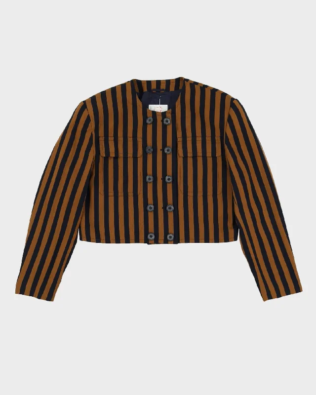 Mondi Navy And Brown Striped Blazer Jacket - M Collared Jacket Crew Neck Jacket Turtle Neck Jacket Mondi Navy And Brown Striped Blazer Jacket - M Collared Jacket Crew Neck Jacket Turtle Neck Jacket