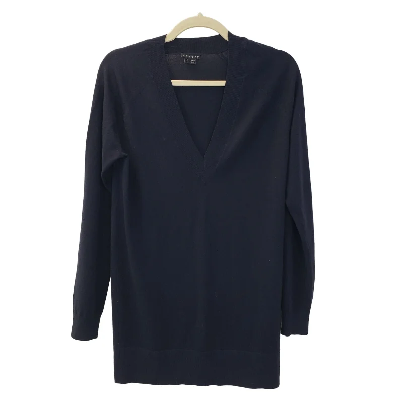 Theory Wool Blend V-Neck Tunic Sweater Size Small Transparent Opaque Sheer