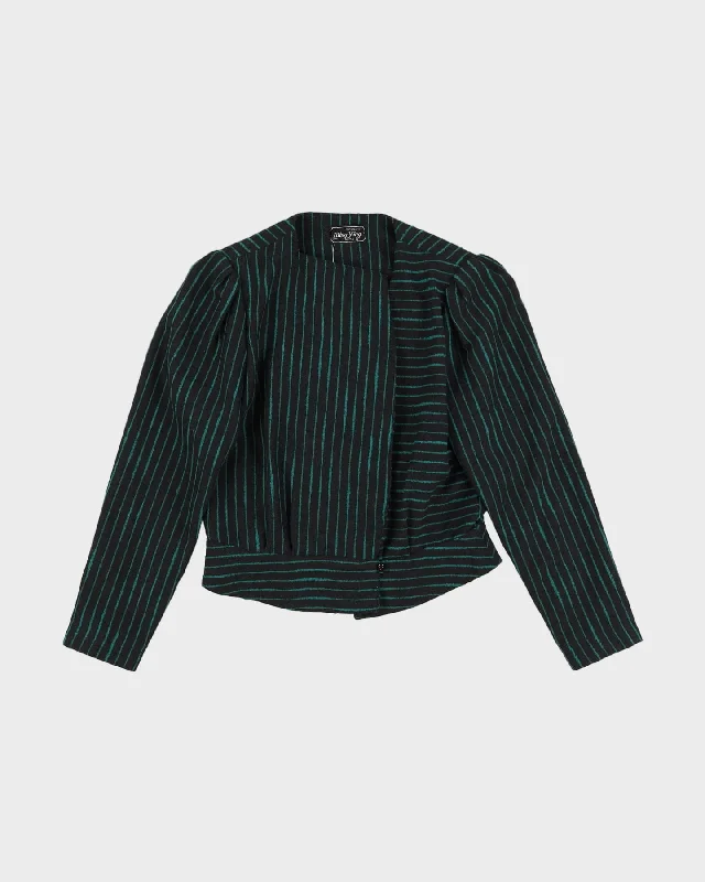 1990s Grey And Green Striped Blazer Jacket - S Knit Jacket Woven Jacket Fleece Jacket 1990s Grey And Green Striped Blazer Jacket - S Knit Jacket Woven Jacket Fleece Jacket
