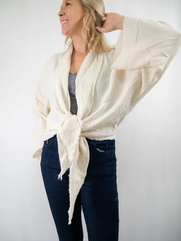 White Tie-Front Jacket Fleece Jacket Down Jacket Feather Jacket