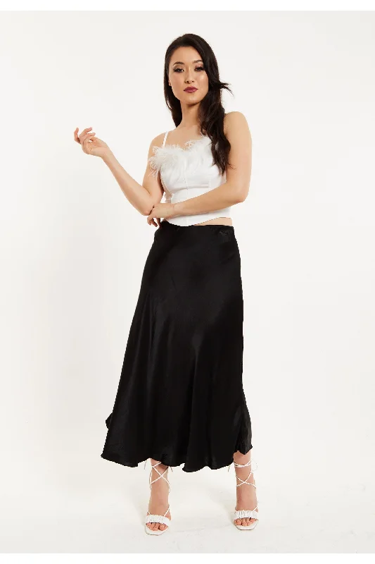 Bias Cut Black Satin Skirt by Liquorish cashmere skirt soft