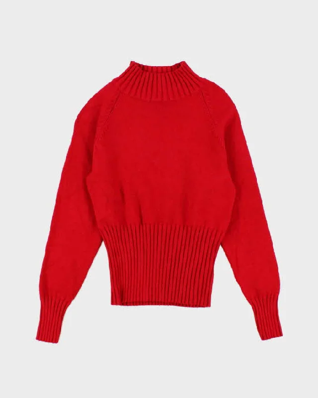 Vintage Women's Red Roll Neck Sweater - M Plaid Sweater Polka Dot Checkered