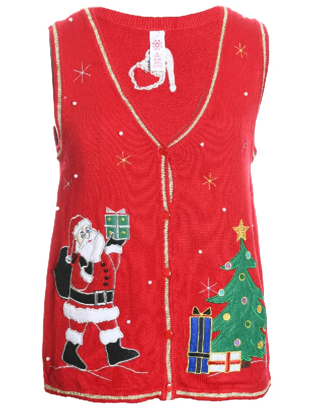 Santa Claus Christmas Sweater Vest - M Nylon Fabric Polyester Fabric Spandex Fabric