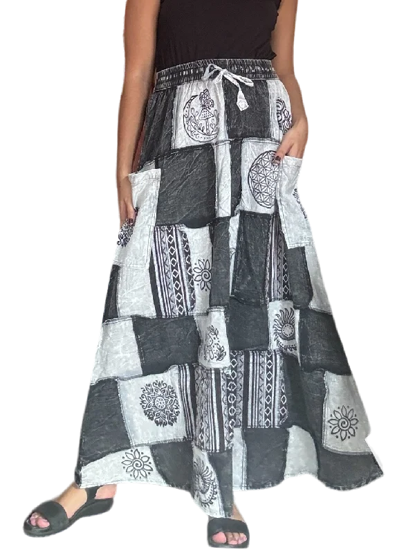 Mostly Black and White Cotton Patchwork Skirt wool skirt warm