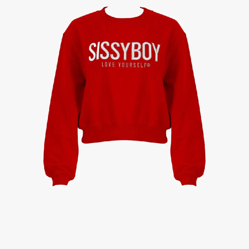 Sissy Boy Womens Lurex Embroid Sweater Red Print Jacquard Patchwork