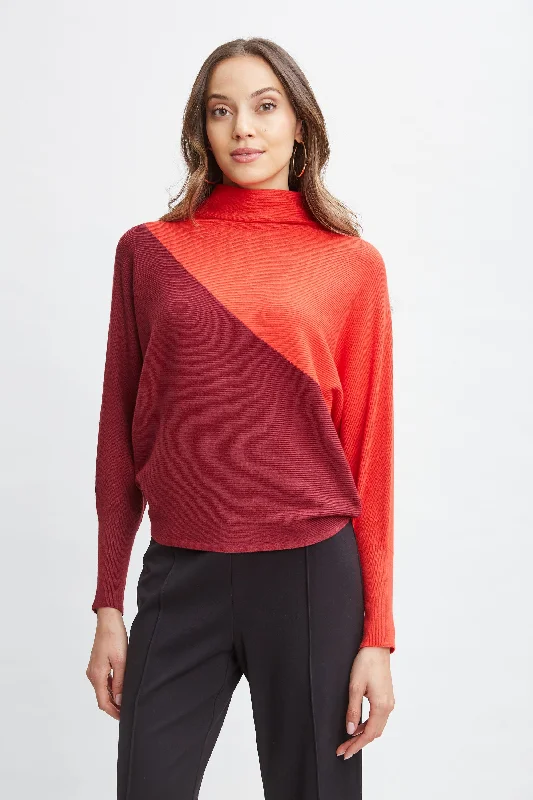 T-Tahari Asymmetric Colorblock Sweater Denim Fabric Leather Fabric Suede Fabric