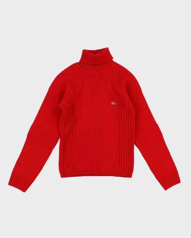 Womens Red Lacoste Knit Roll Neck Sweater - XS Sequined Glittery Shiny