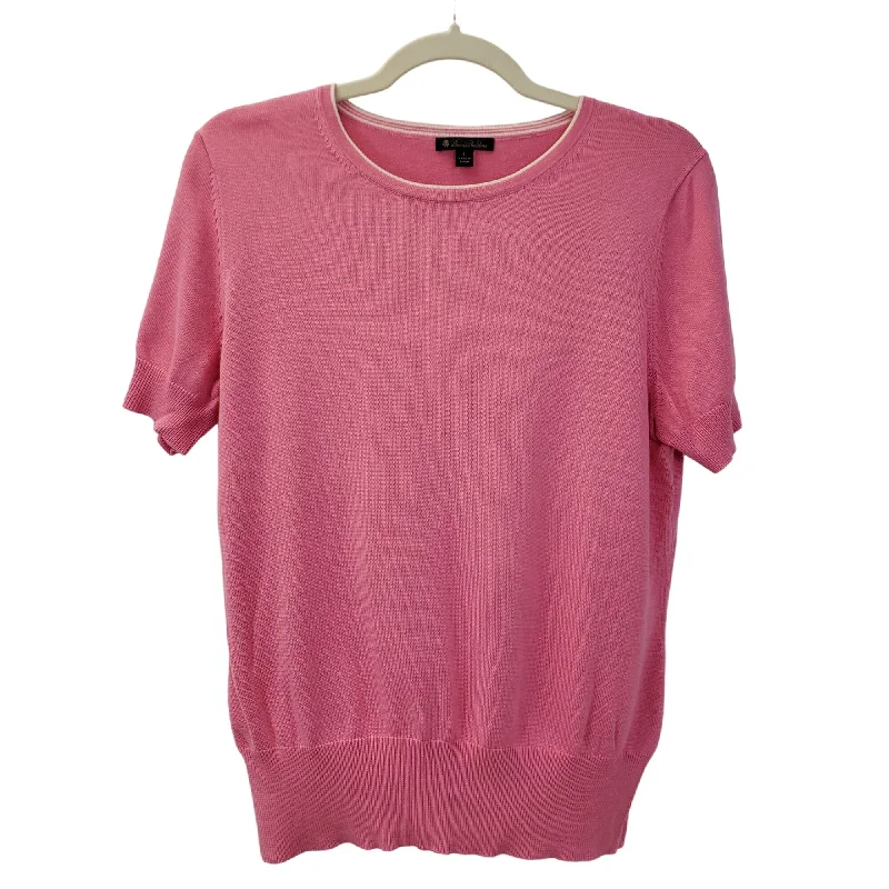 Brooks Brothers Silk Blend Short Sleeve Sweater Size Large Solid Print Embellished