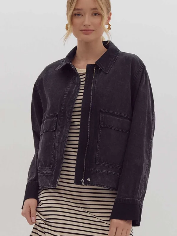 Classic Zip-Up Black Denim Jacket Striped Jacket Polka Dot Jacket Floral Jacket
