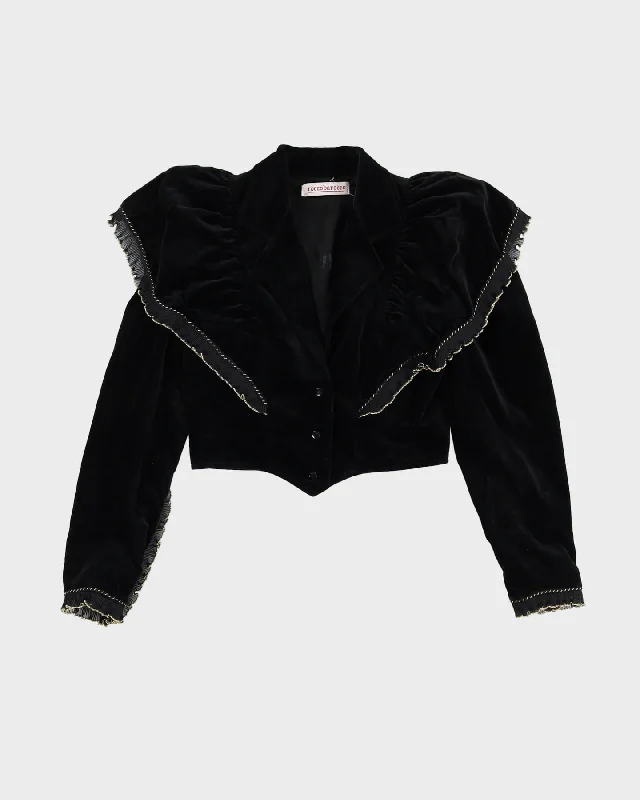 Rocco Barocco Black Velvet Jacket - S Stand-Up Collar Roll-Neck Collar Turtle Neck