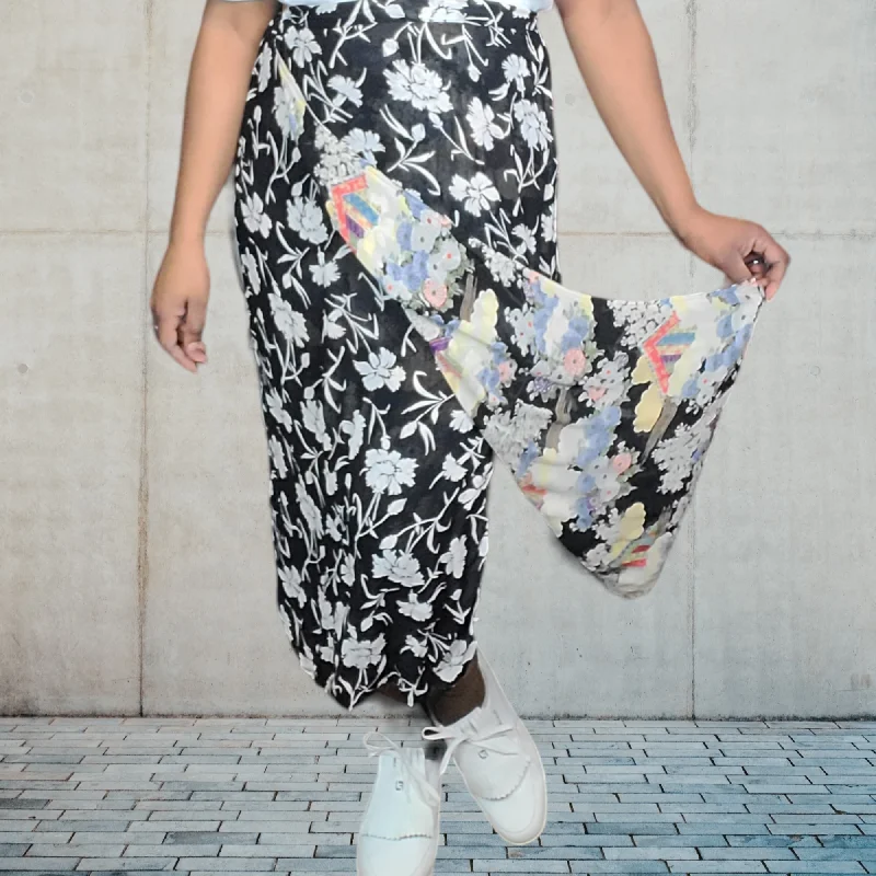 Vintage Reversible Floral Faux Wrap Maxi Skirt Size XL tiered skirt playful