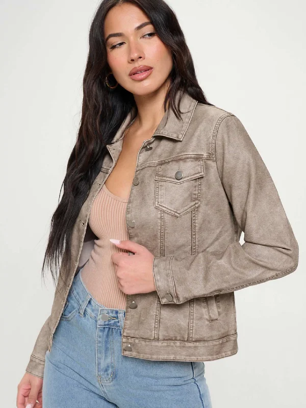 Vintage Vegan Leather Gray Jacket Satin Jacket Silk Jacket Chiffon Jacket
