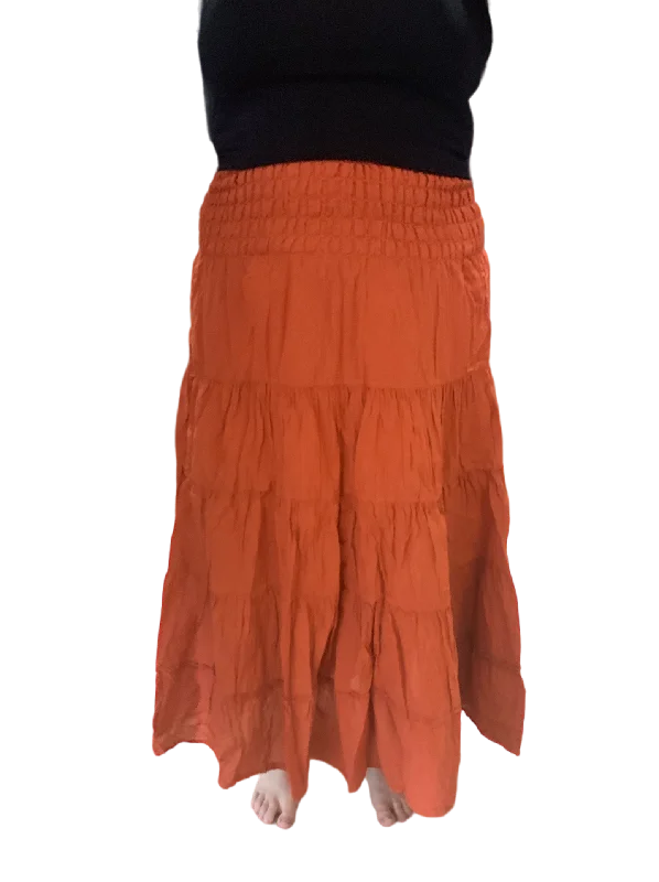 Burnt Orange Cotton Voile Tiered Skirt linen skirt natural
