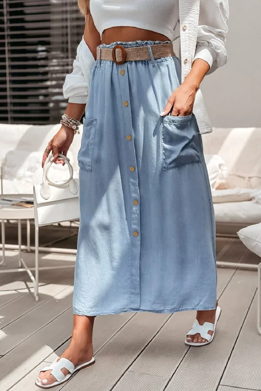 Hazel Blues® |  Frill Midi Skirt with Pockets zip skirt side