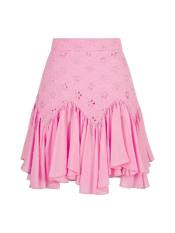 Flounce Detailed Embroidered Skirt Pink cashmere skirt plush