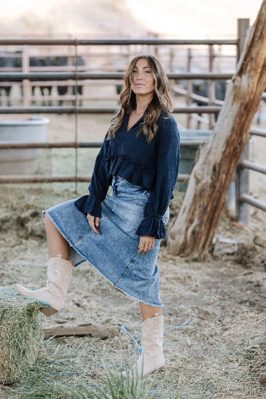 Ira Denim Maxi Skirt leather skirt sleek