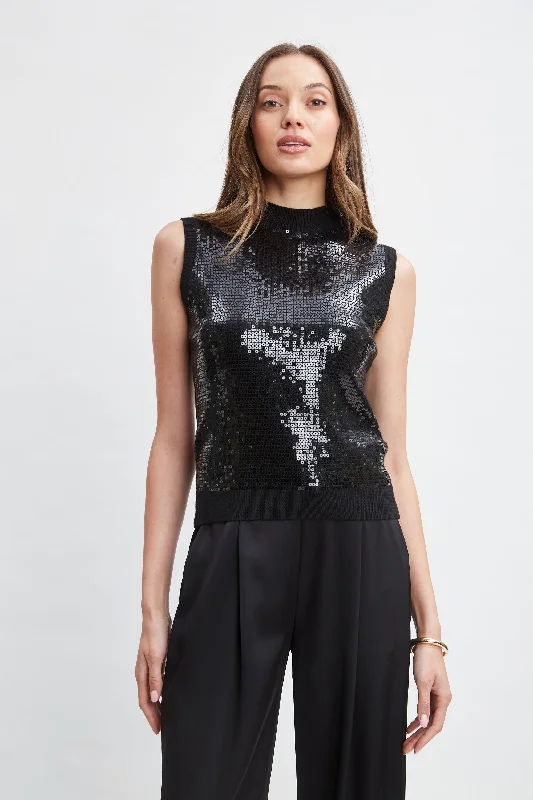 Sleeveless Pave Sequin Sweater Casual Formal Business