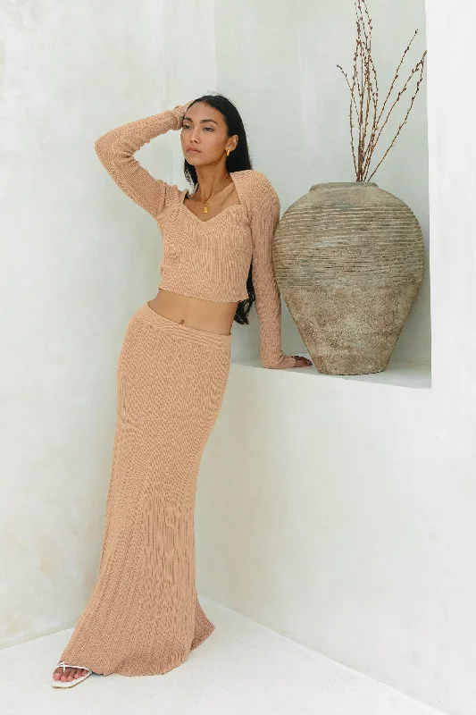Valerie Mocha Knit Maxi Skirt denim skirt trendy
