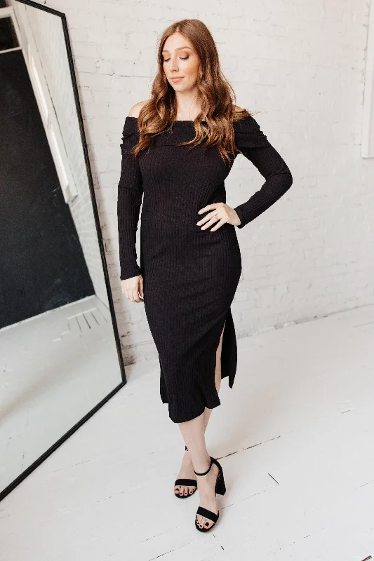 The Perfect Night Sweater Dress in Black Chenille Brocade Lace