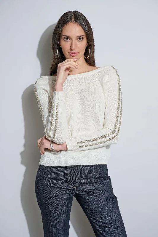 Embellished Merino Cashmere Sweater Welt Pockets Slit Pockets Flap Pockets