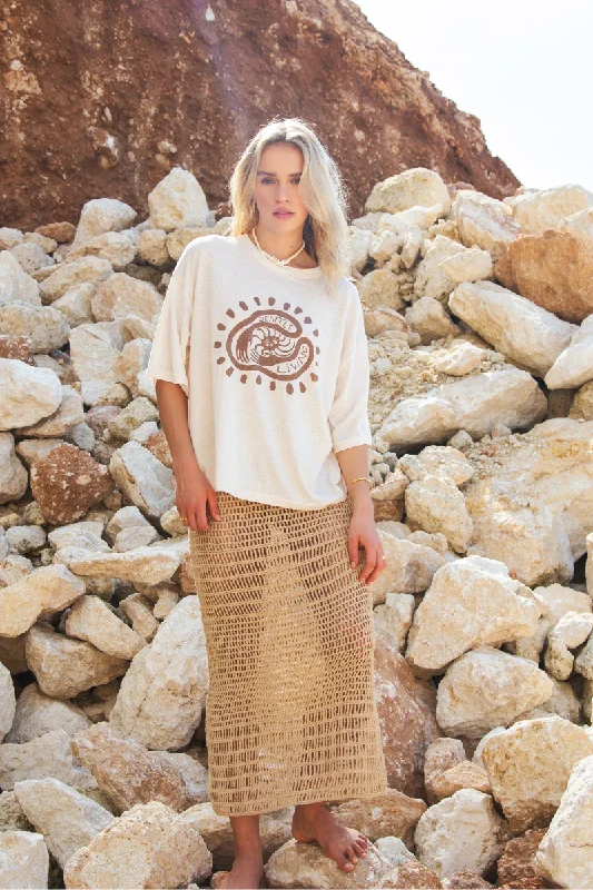 LET IT FLOW CROCHET SKIRT - NATURAL denim skirt durable