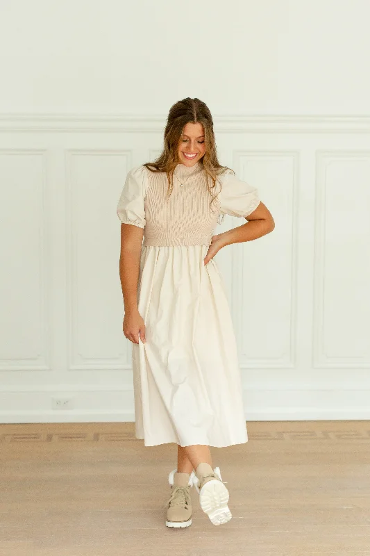 'Zora' Sweater Bodice Cotton Midi Dress in Natural FINAL SALE Long Sweater Short Sweater Cropped Sweater 'Zora' Sweater Bodice Cotton Midi Dress in Natural FINAL SALE Long Sweater Short Sweater Cropped Sweater