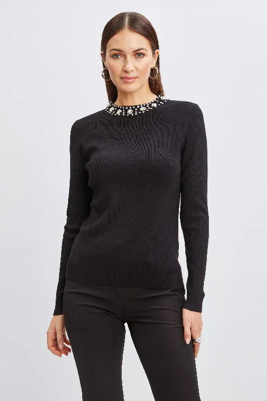 T-Tahari Mock Pearl Neck Sweater Terry Terry Cloth Terry Knit