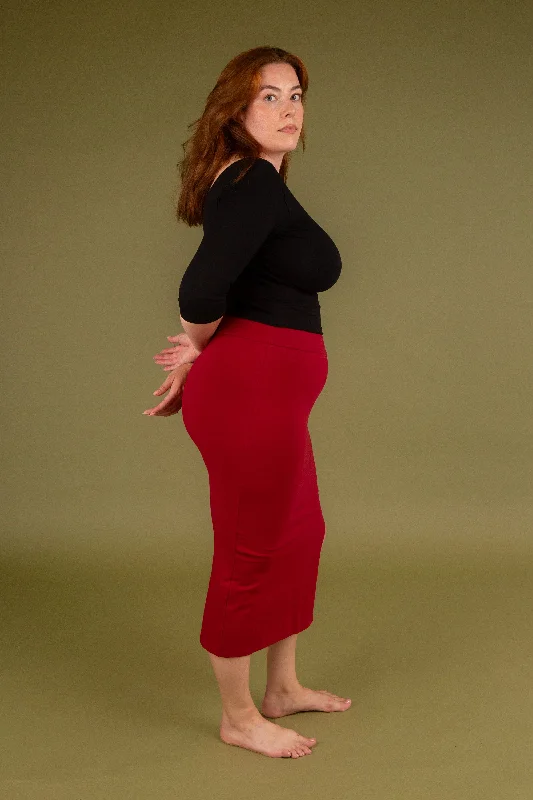 Split Midi Skirt in Burgundy pleated skirt texture