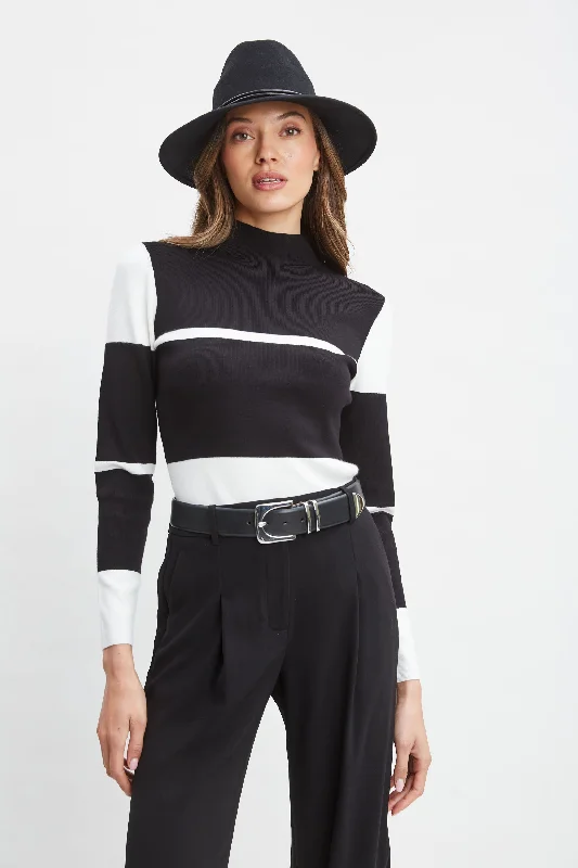 Stripe Mock Neck Sweater Handmade Hand-knitted Hand-woven
