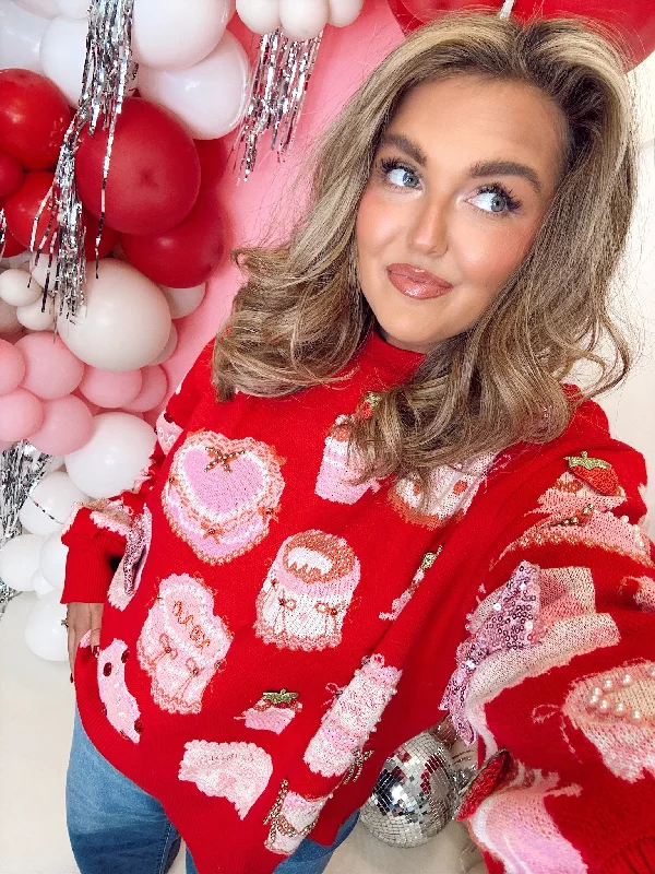 Queen Of Sparkles Red Cakes & Pastries Oversized Sweater Long Sweater Short Sweater Cropped Sweater