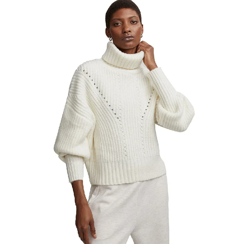 Varley Rogan Cropped Knit Womens Sweater Solid Print Embellished