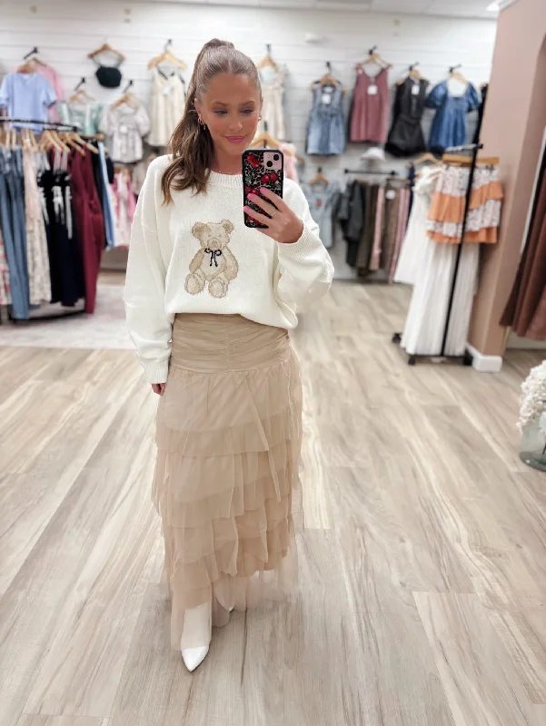 Emmett Taupe Tulle Mesh Skirt lace skirt intricate