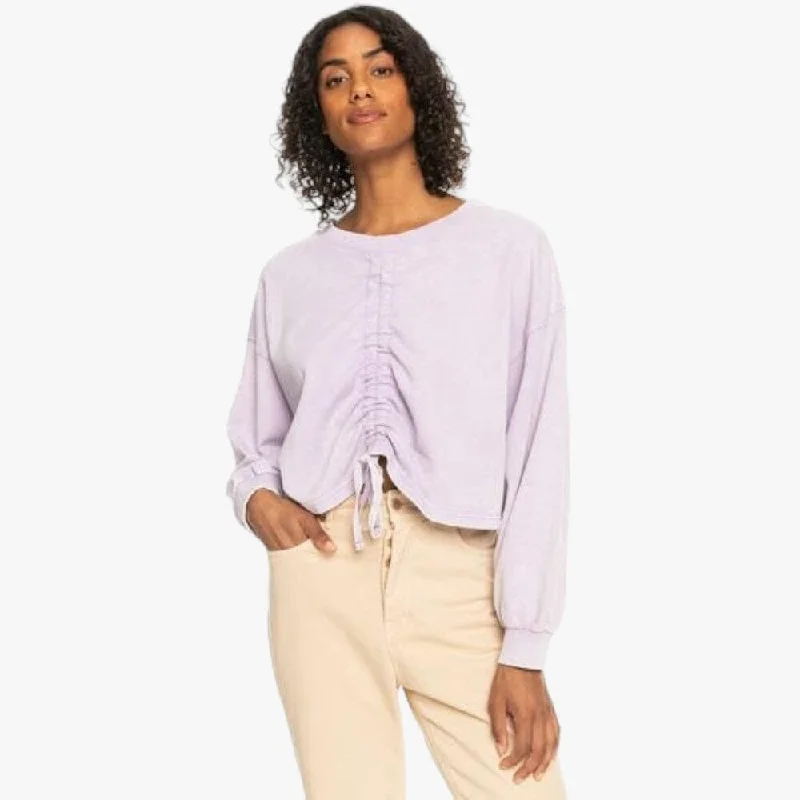 Roxy Womens Night Rain Crooped Sweater Purple Rose Graphic Sweater Embroidered Appliqued