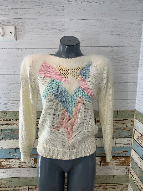 80’s Abstract Pastel Colors Sweater Hooded Caped Shawl Collar