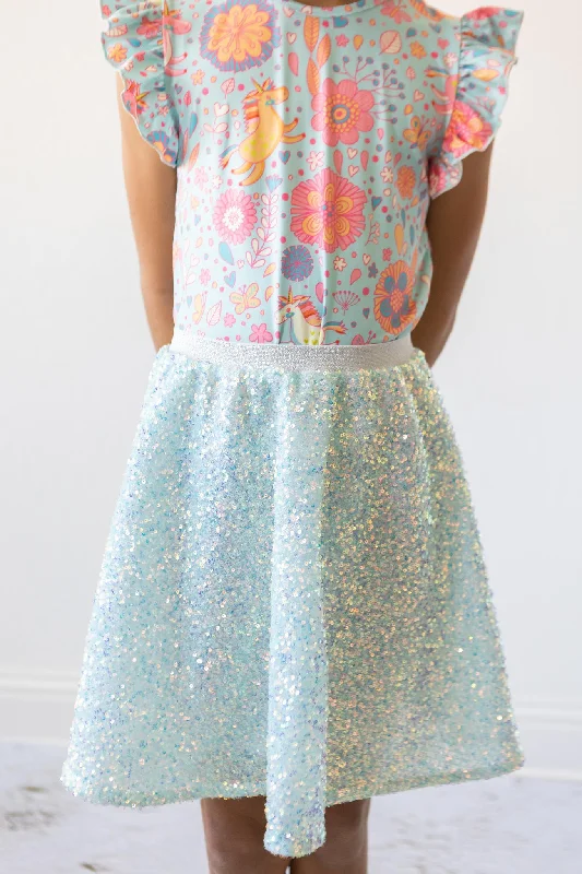 Aqua Sequin Twirl Skirt patchwork skirt art