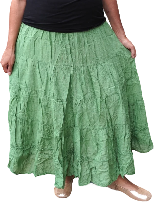Bright Leaf Green Cotton Voile Tiered Skirt corduroy skirt cozy