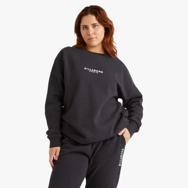 Bilabong Womens Society Crew Sweater Black Toggled Drawstring Belted