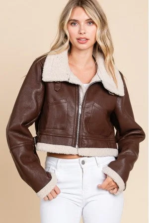 Vegan Leather Sherpa Collared Jacket - Final Sale Quilted Jacket Puffer Jacket Insulated Jacket Vegan Leather Sherpa Collared Jacket - Final Sale Quilted Jacket Puffer Jacket Insulated Jacket
