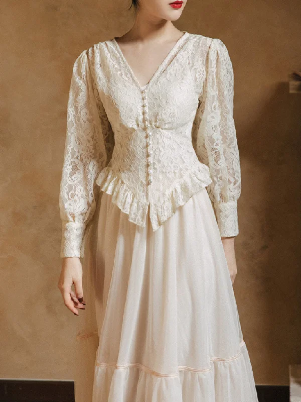 Mid Century Lace Pearl Top And Puffy Skirt Set summer skirt style