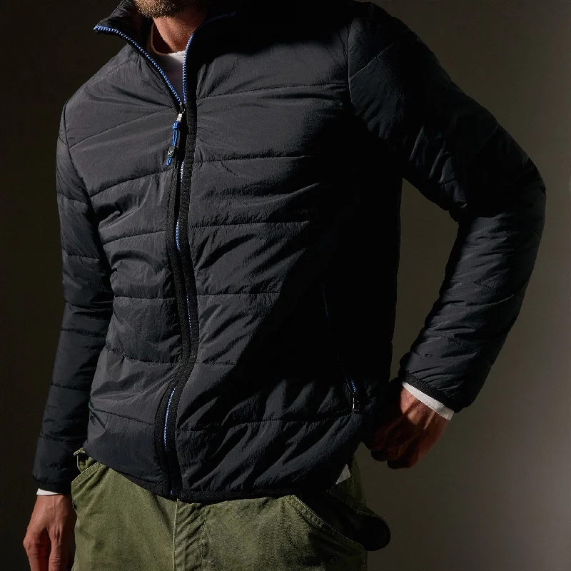 Contrast Zip Insulated Jacket - Black/Black/Blue Cardigan Sweater Pullover