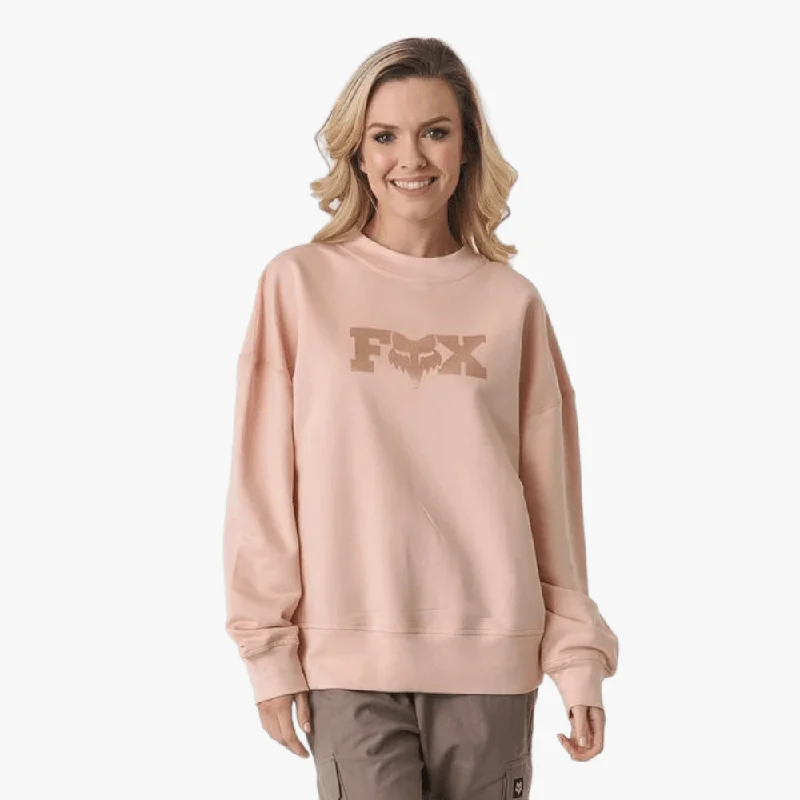 Fox Womens Exit Crew Sweater Creamy Pink Print Jacquard Patchwork