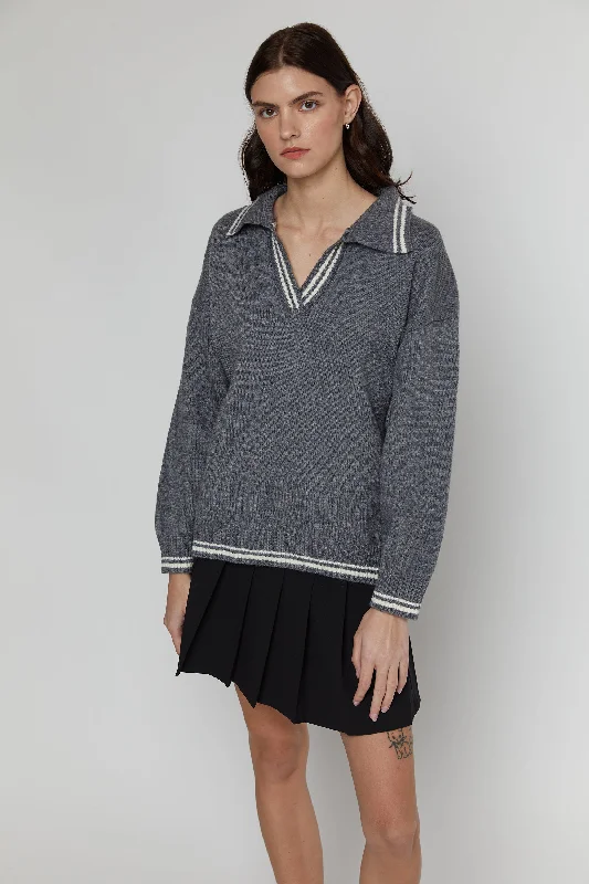 CONTRAST TRIM COLLARED SWEATER Stylish Fashionable Trendy