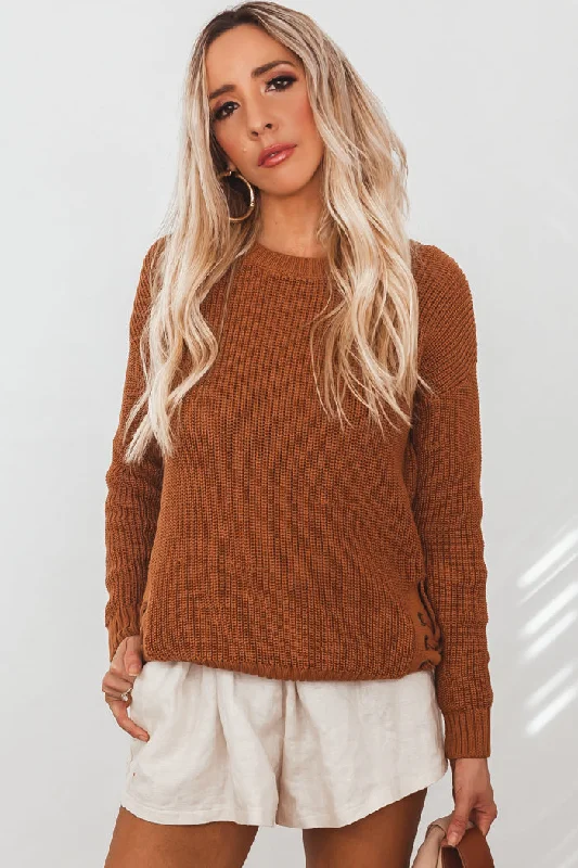 Knit Sweater With Side Lace-Up Detail Sweater Knitwear Pullover