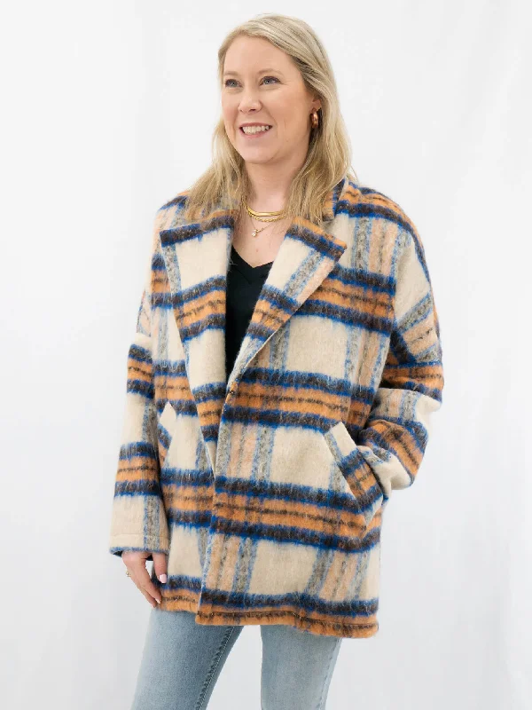 Plaid Oversized Jacket Welt Pockets Slit Pockets Flap Pockets