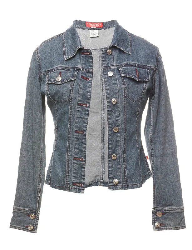 Y2K Faded Wash Tailored Denim Jacket  - S Front Pockets Side Pockets Patch Pockets