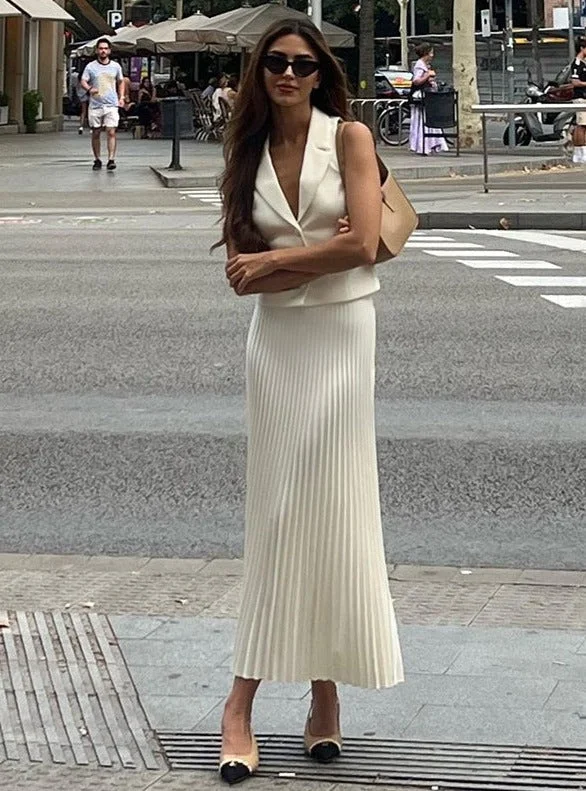 Pleated Sleeveless Skirt suit mini skirt trendy
