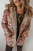 Beige Vintage Paisley Floral Printed Sherpa Lined Hooded Jacket Ribbed Jacket Pleated Jacket Ruffled Jacket Beige Vintage Paisley Floral Printed Sherpa Lined Hooded Jacket Ribbed Jacket Pleated Jacket Ruffled Jacket